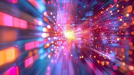 A vibrant explosion of colorful light particles radiating outward in a dynamic display of energy and motion creating a stunning visual experience that captivates the viewer with its brilliance.

