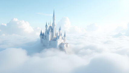 Beautiful castle among the clouds in the sky