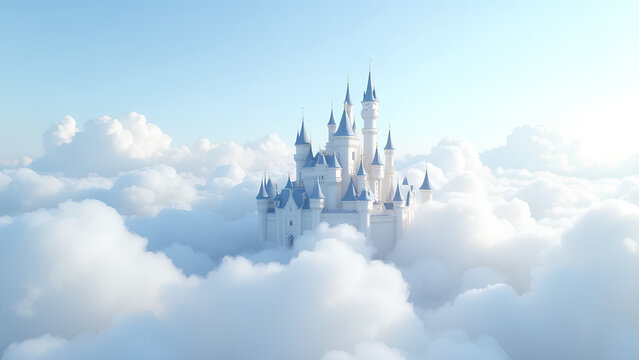 Beautiful castle among the clouds in the sky