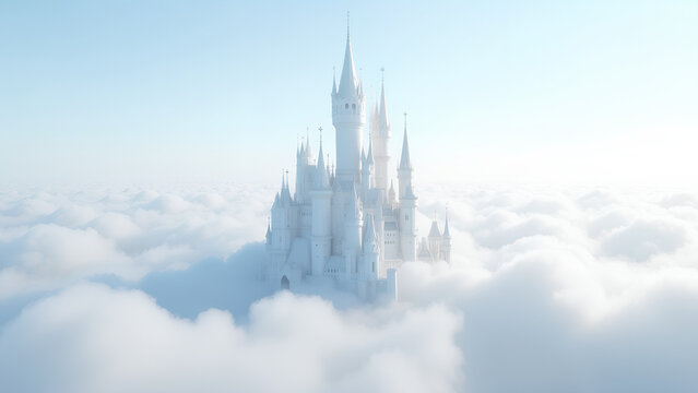 Beautiful castle among the clouds in the sky