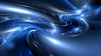 An abstract representation of flowing blue waves with shimmering highlights and smooth curves, creating a sense of depth and motion that captivates the viewer in a mesmerizing and dynamic visual 