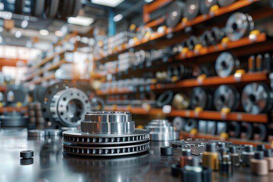3d rendering of car parts in store with mechanical equipment theme and copy space