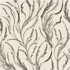 Seamless pattern with decorative branches and leaves. Hand-drawn, botanical pattern. Vector background.