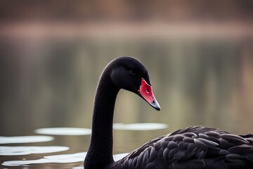 Obraz premium Black swan bird blurry nature background, Ai Generated