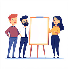 Dynamic Business Team Collaborating on Presentation in Professional Office Setting