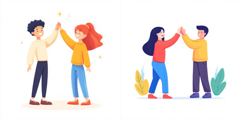 Celebrating Friendship: Vibrant Illustrations of High-Fives and Joyful Connections