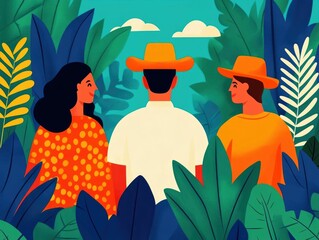 Vibrant flat design depicting a storytelling circle where Hispanic and Latinx families come together to share their rich cultural histories and family legacies during Hispanic Heritage Month
