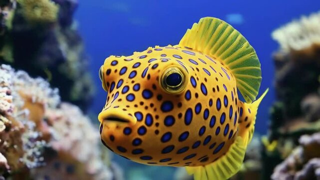yellow spotted boxfish on coral reef