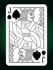 Jack Spades suit playing card, vintage classic design, isolated on white, editable vector stroke line.