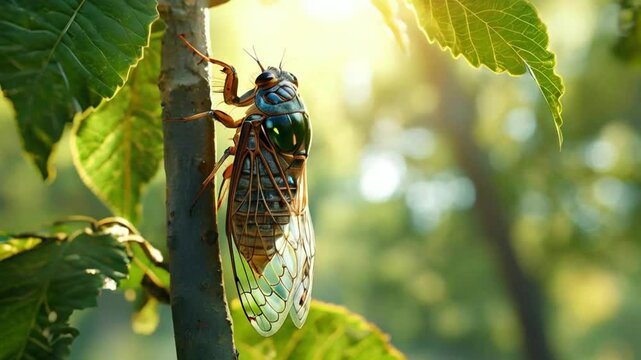 cicadas on tree branches in summer