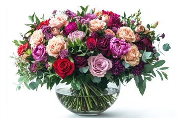 A vibrant bouquet of roses in a glass vase. Perfect for Valentine's Day, anniversaries, or any occasion that calls for romance.