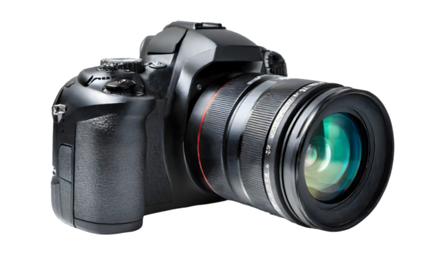 Digital photo camera on a white isolated background. Generative AI.