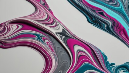 Abstract Swirls of Pink, Teal, White, and Grey Acrylic Paint