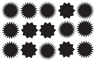 Set of vector starburst, sunburst badges. Different color. Simple flat style Vintage labels. Design elements. Colored stickers. A collection of different types 