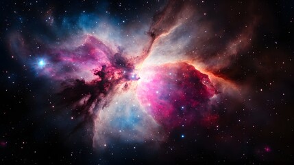 Obraz premium Starry galaxy, shimmering star clusters, nebulae hues, deep space