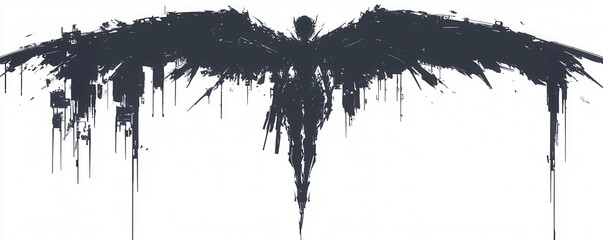 Obraz premium A striking silhouette of an angelic figure with large wings, showcasing bold brushstrokes and an artistic flair.