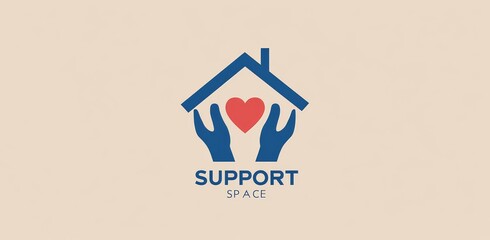 Support space logo with hands, heart, and house symbolizing care and compassion