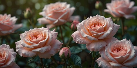 Fototapeta premium Delicate pink roses in soft focus garden.