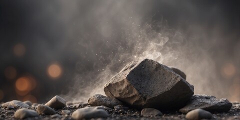 rock with dust annd smoke on blanck banckground.