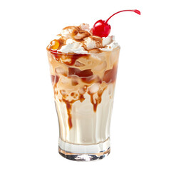 Vanilla cream soda cocktail drink served over ice with whipped cream isolated on white transparent