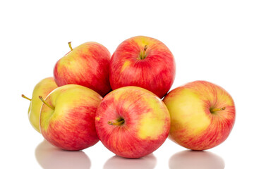 Several red apples, macro, isolated on white background.