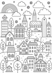 Fototapeta premium City Coloring Pages for Kids: Printable Urban Scenes for Creative Fun. City. Coloring. Kids. Free. Printable