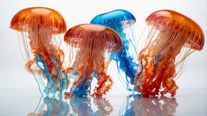  Colorful jellyfish pack (orange, blue, red) isolated on white