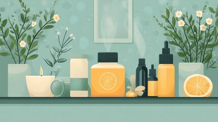 Relaxing Beauty Routine with Aromatherapy Diffuser   Flat Design for Wellness Self Care and Tranquil Ambiance