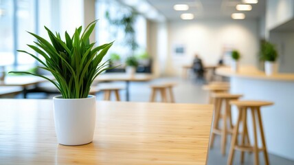 Office breakroom with bamboo countertops, tables, and stools, providing a sustainable and stylish space for relaxation, eco-conscious breakroom, bamboo office furniture