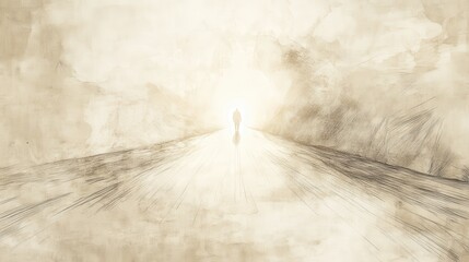 Biblical Illustration of Psalms 18: A Path Illuminated by Divine Light, Clear and Straight, Symbolizing God’s Guidance Making the Way Perfect on Beige Background