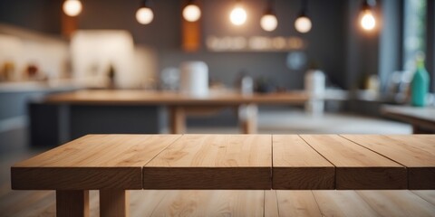 Clean wooden table with blurred laboratory background.