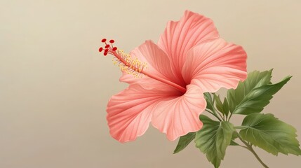 Obraz premium Red Hibiscus Flower Isolated on White Background with Vibrant Petals and Lush Green Leaves