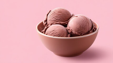 Bowl of chocolate ice cream scoops. Perfect for advertising or showcasing a delicious dessert.