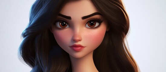 Obraz premium 3D Cartoon Portrait of a Beautiful Brunette Character