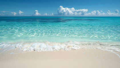 Fototapeta premium Beach background, white sand, blue transparent ocean