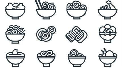 Ramen icons set. Outline set of ramen vector icons for web design isolated on white background