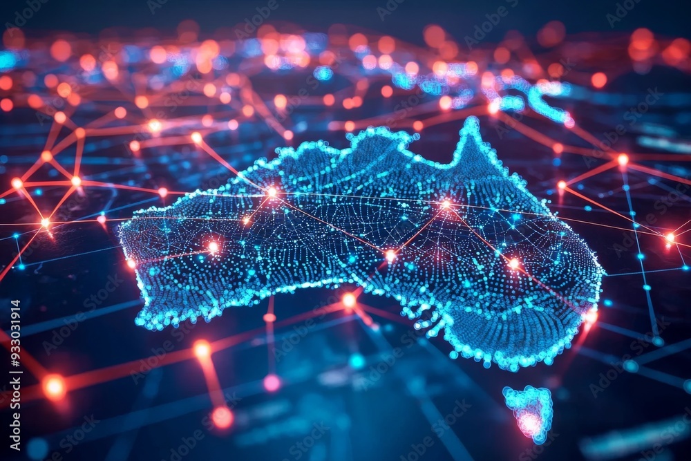 Wall mural digital map of australia network connectivity created with generative ai