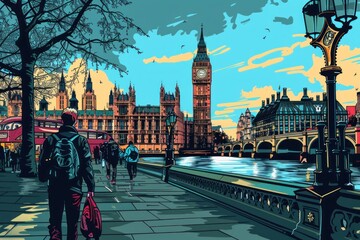 Artistic illustration of London, England - Big Ben Tower