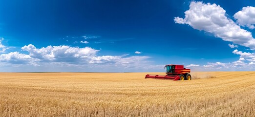 Naklejka premium Harvest season, a beautiful wheat field with a golden color
