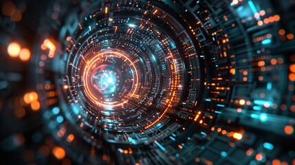 Futuristic digital background with abstract futuristic glowing circular portal and circuit board