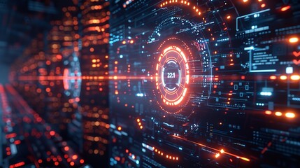 Fototapeta premium Futuristic digital background with abstract futuristic glowing circular portal and circuit board