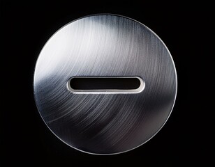 Steel button with minus on a circle metal metallic silver round isolated on black background 