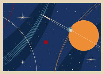Space Posters Vector Template. Mid Century Modern Space Age Posters Style Background, 1950s - 1960s Colors and Shapes  © koyash07