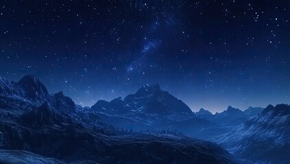 Starry night sky over a mountainous landscape.