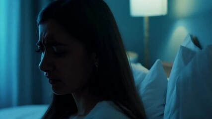 Young Latin American Woman Crying in Bed: Victim of Cyber Bullying