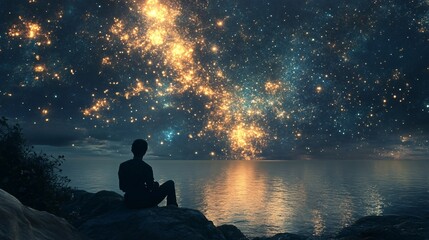 A man gazes at the stars, feeling isolated and uncertain as he contemplates his life's direction