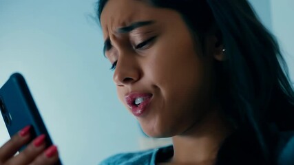 Young Latin Woman Crying in Bed: Cyber Bullying and Broken Heart