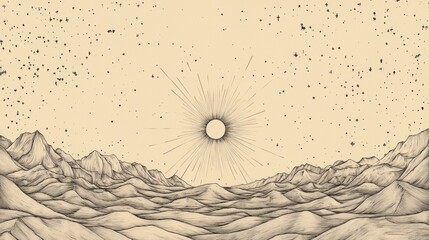 Obraz premium Biblical Illustration of Psalms 19: A Vast Sky Filled with Stars and a Radiant Sun Rising, Symbolizing the Heavens Declaring the Glory of God on Beige Background