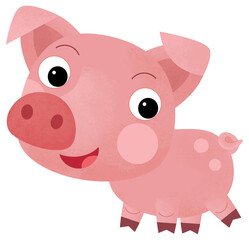 Cartoon happy scene with pig hog piggy farm ranch animal is looking and smiling illustration for kids