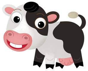 Cartoon happy scene with cow or bull farm ranch cattle is looking and smiling illustration for kids